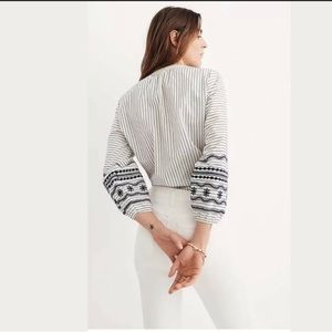Madewell Striped Top Embroidered Sleeve Shirt XXS